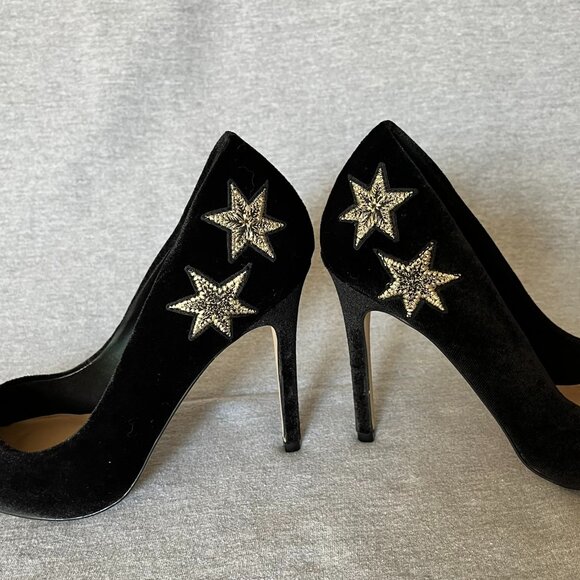 Mix No. 6 Black Velvet Heels w/ Gold Stars.  Never Worn.  Size 7.5 US | 38 EU - Picture 11 of 12